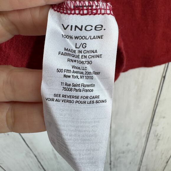 Vince Red Wool Essential Slim Bracelet Sleeve Crew Neck Sweater Pullover Large - Picture 11 of 14